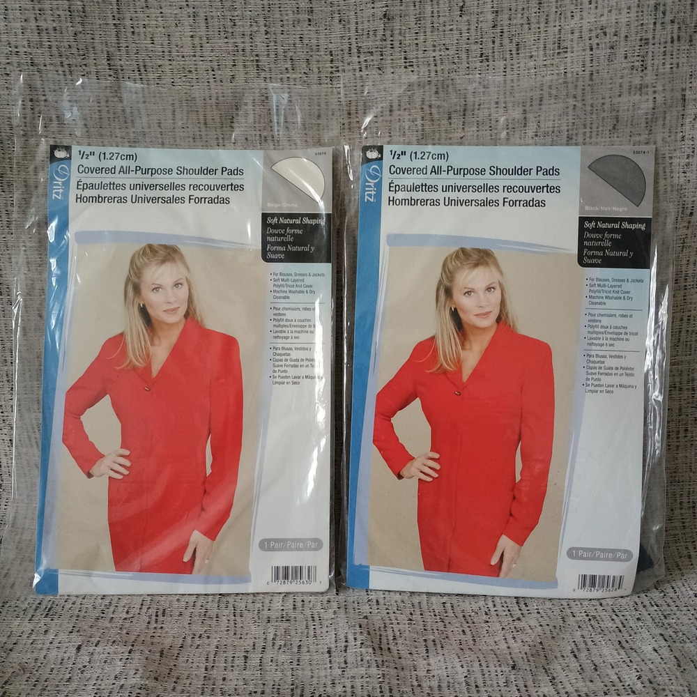 Dritz Covered All-Purpose Shoulder Pads 1/2" Beige and Black NOS Vtg 2 Pairs